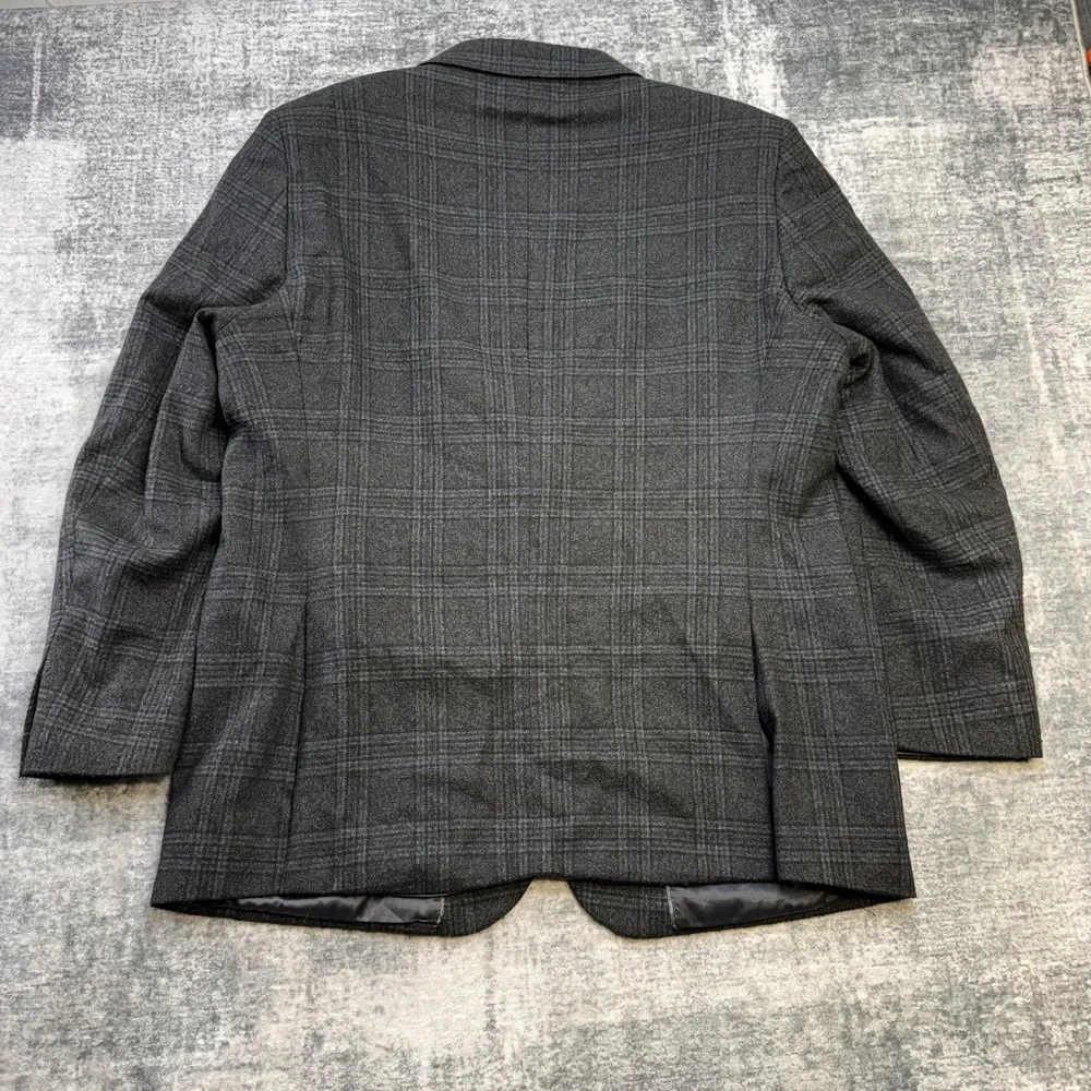 Joseph Abboud Blazer Jacket Mens 48L Charcoal Plaid Tollegno Wool Sport Coat